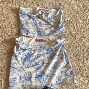Blue and White Toile Print Two-Piece Set